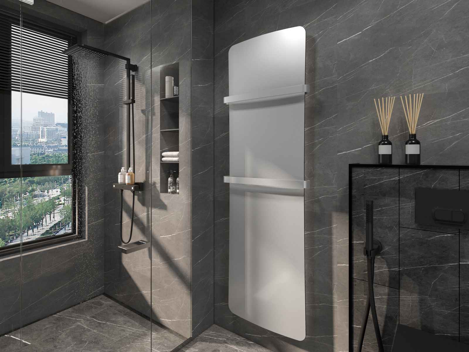 Rendering Zehnder Folio Belt Decorative radiator Angled view