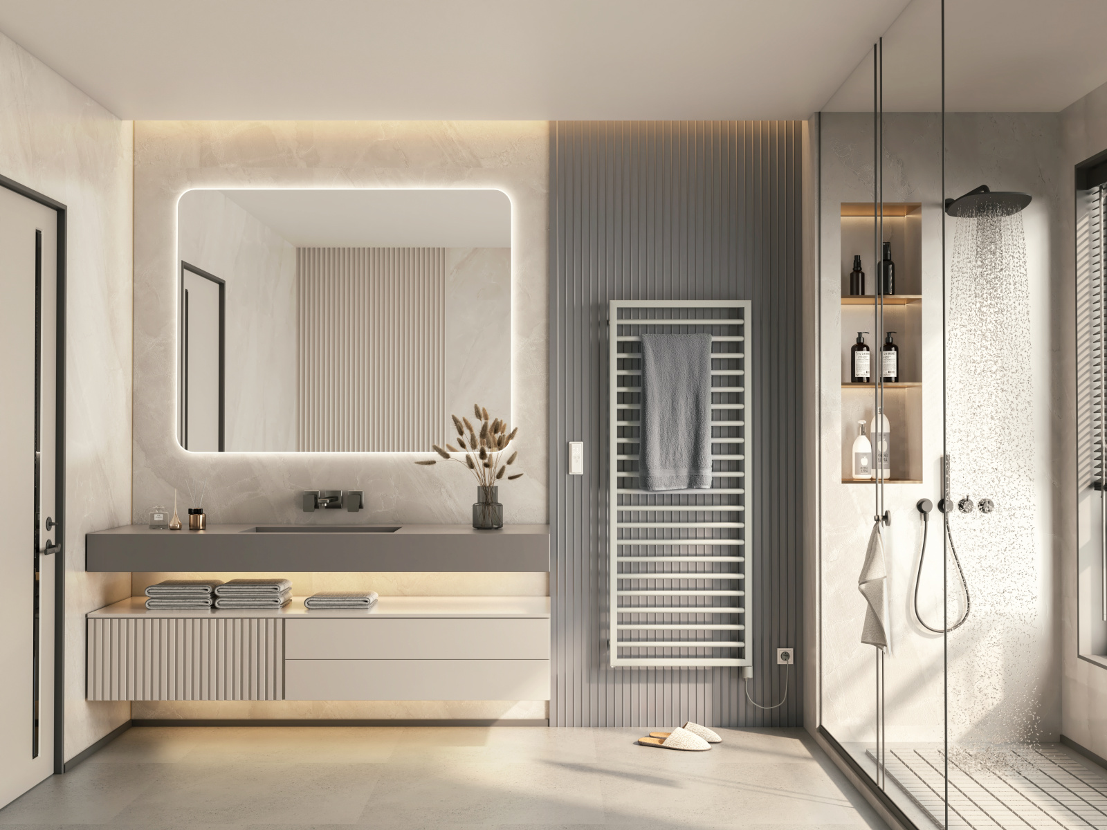 Zehnder_RAD_Subway-EL_IHD_LightGrey_milieu_bathroom Rendering Zehnder Subway Decorative radiator