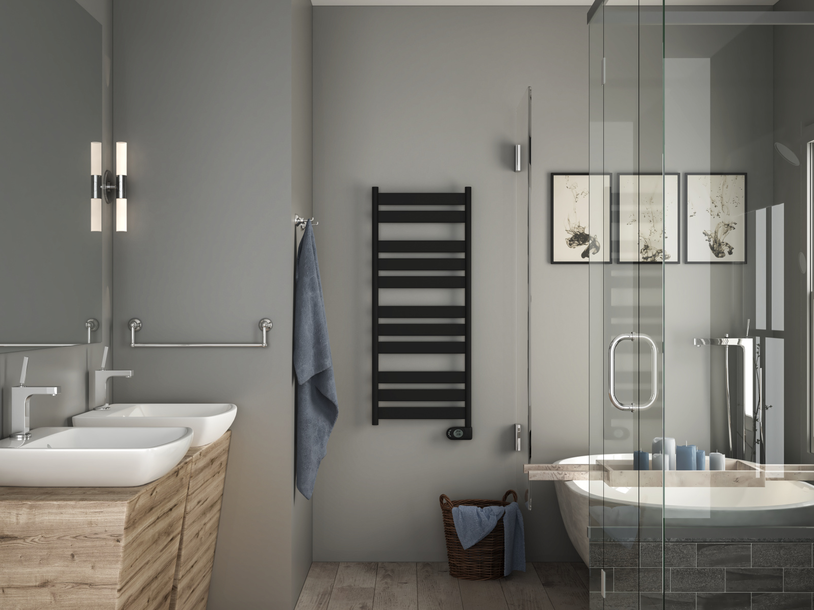 Zehnder_RAD_Zeta-EL_BlackMatt_millieu_bathroom Rendering Zehnder Zeta Decorative radiator Front view