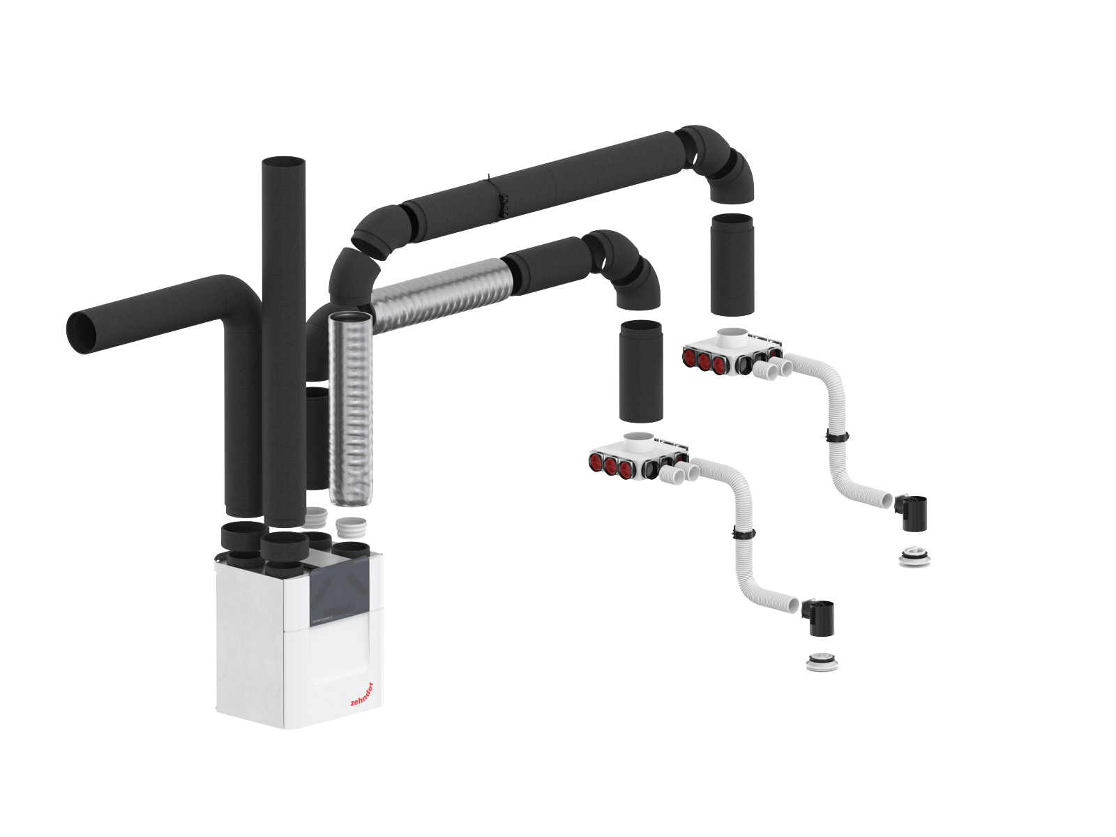 Rendering Zehnder ComfoPipe Compact Comfortable indoor ventilation Angled view