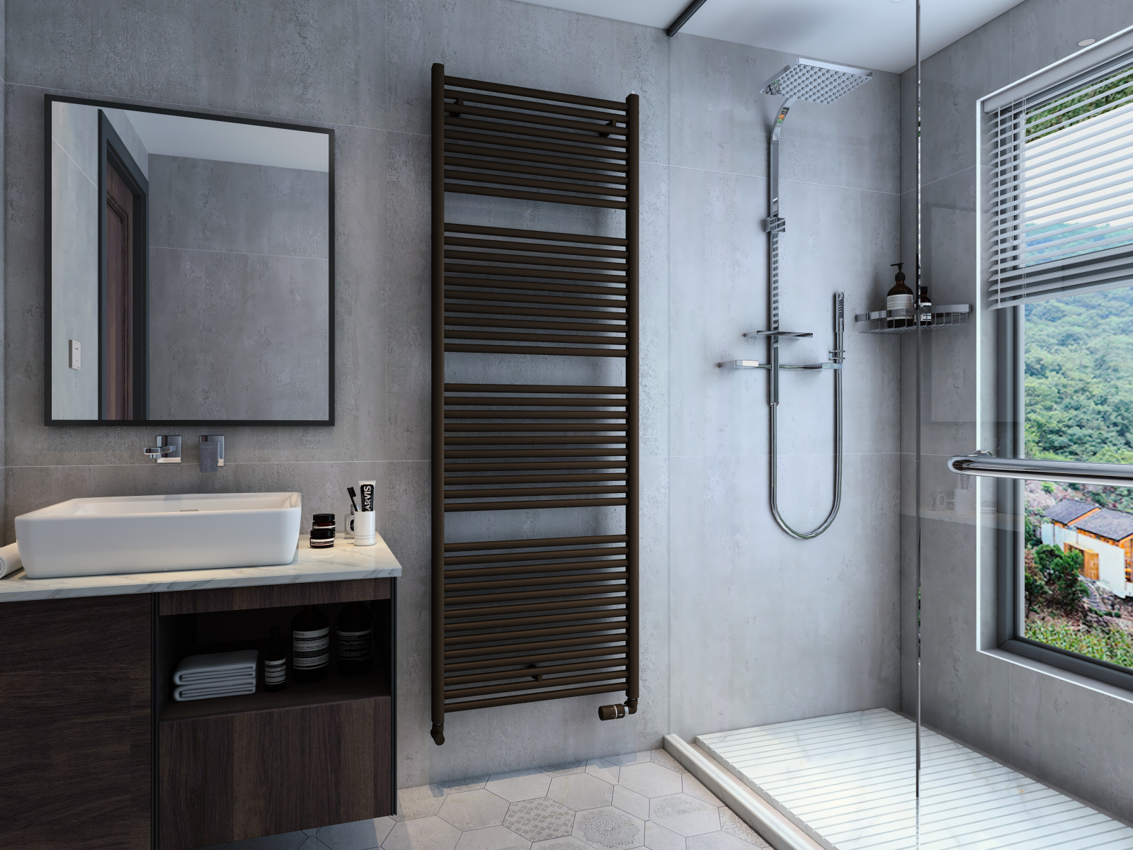 Zehnder_RAD_Toga-HY_180-060_BrownQuarz_millieu_bathroom Rendering Zehnder Toga Decorative radiator