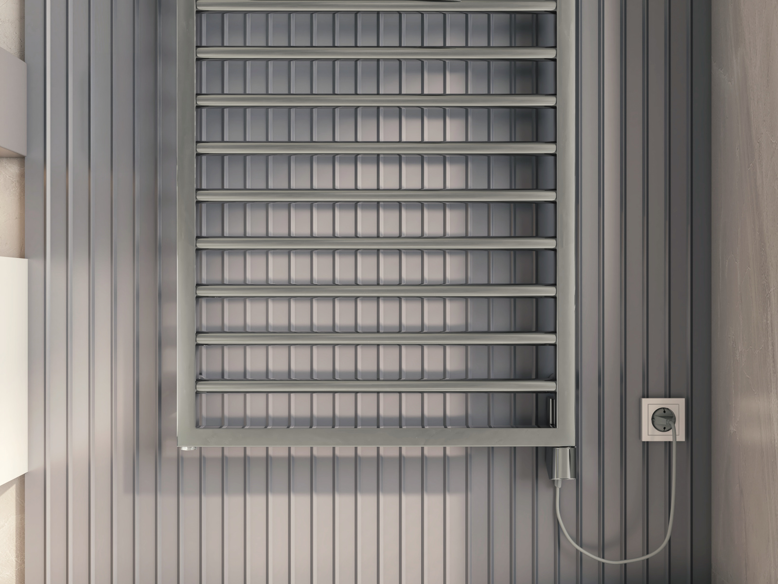 Zehnder_RAD_Subway-EL_IHD-WithCableDE-RemovedRCE_Chrome_bathroom_Detail Rendering Zehnder Subway Decorative radiator Front view