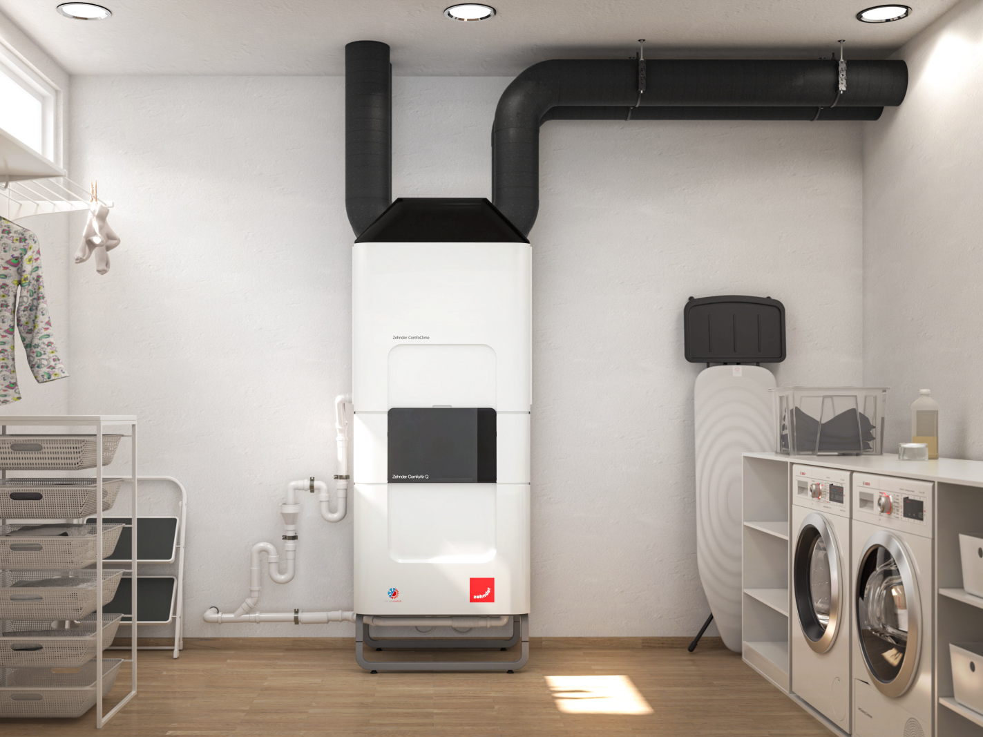 Zehnder_CSY_ComfoClime_basement_washingarea_Milieu Rendering Zehnder ComfoClime Q Comfortable indoor ventilation Front view