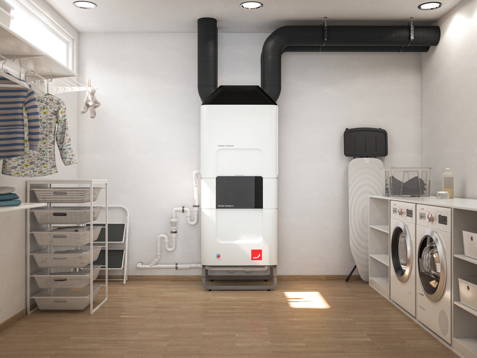 Zehnder_CSY_ComfoClime_basement_washingarea_Milieu Rendering Comfortable indoor ventilation