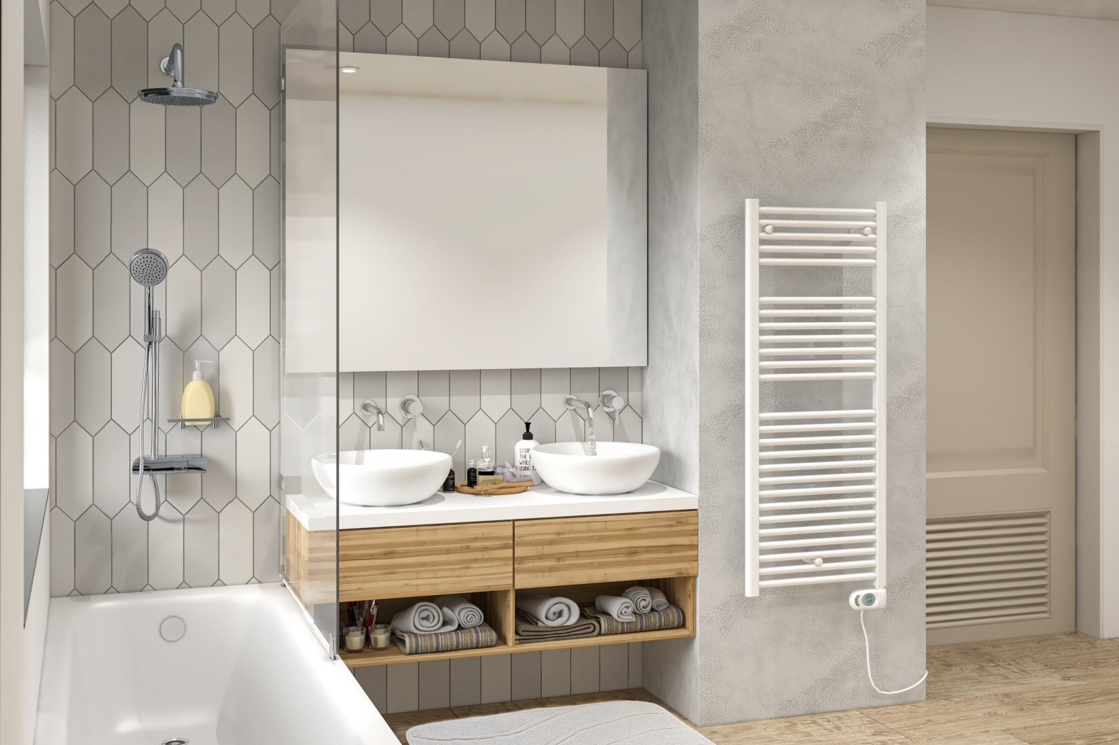 Rendering Zehnder Aura Decorative radiator Angled view