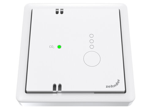 Zehnder_CSY_CO2sensor67withMB_Top_White_9016_On_FrontAngled  Zehnder CO₂ Room Sensor Comfortable indoor ventilation Front view