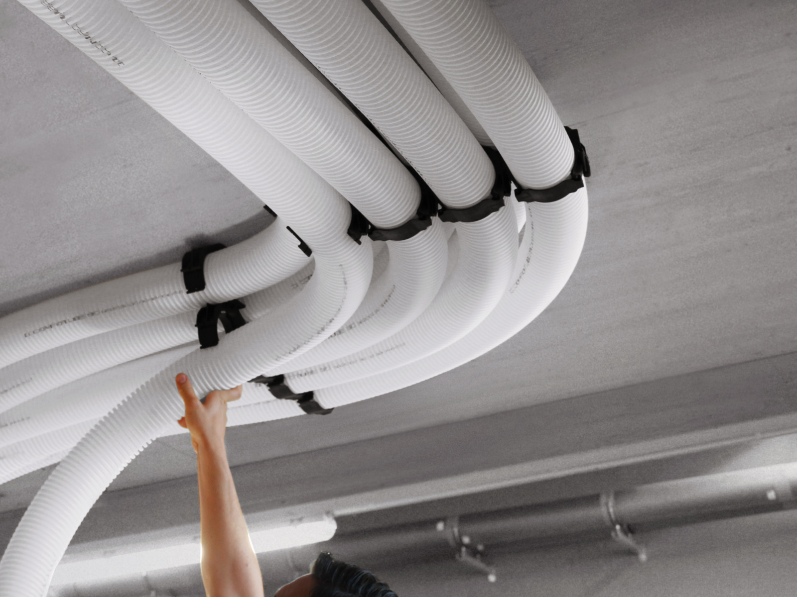 Zehnder_CSY_Accessory_ComfoFix_Link_tube_holder_Ceiling_installer_mounting_detail_second_clamp Rendering Zehnder ComfoTube Flow Comfortable indoor ventilation Bottom view